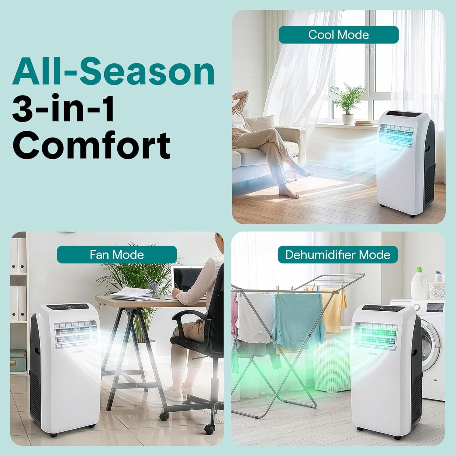 Small Air Conditioner Portable 12,000 BTU with Built-In Dehumidifier - Portable AC Unit for Rooms up to 550 Sq Ft - Remote Control, Window Mount Exhaust Kit