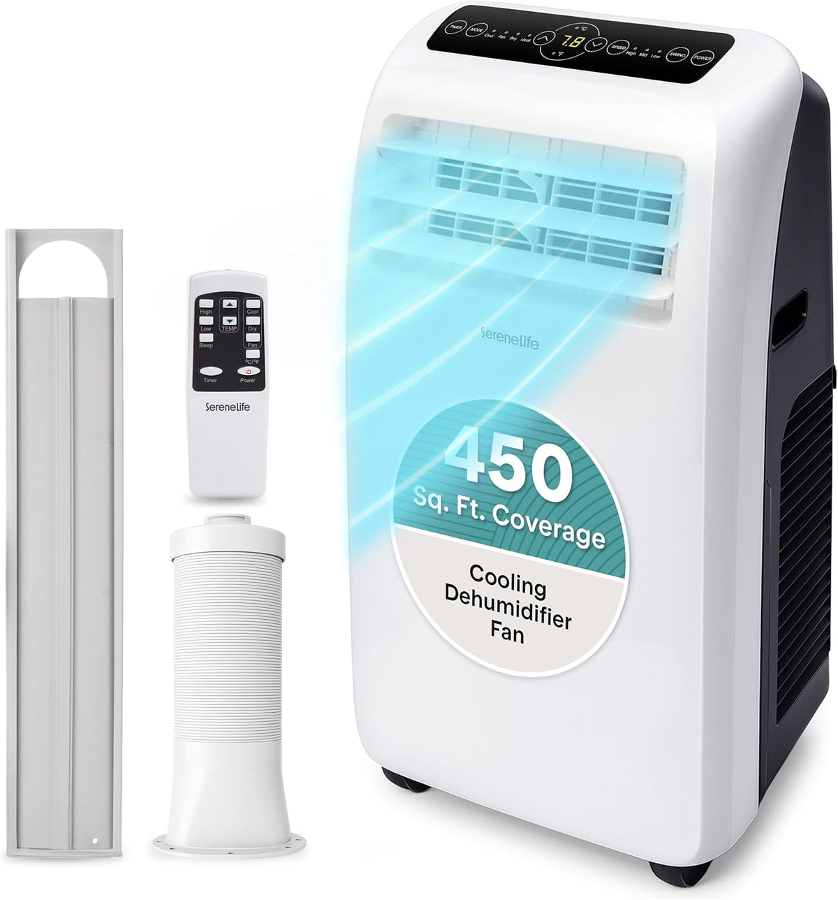 Small Air Conditioner Portable 12,000 BTU with Built-In Dehumidifier - Portable AC Unit for Rooms up to 550 Sq Ft - Remote Control, Window Mount Exhaust Kit