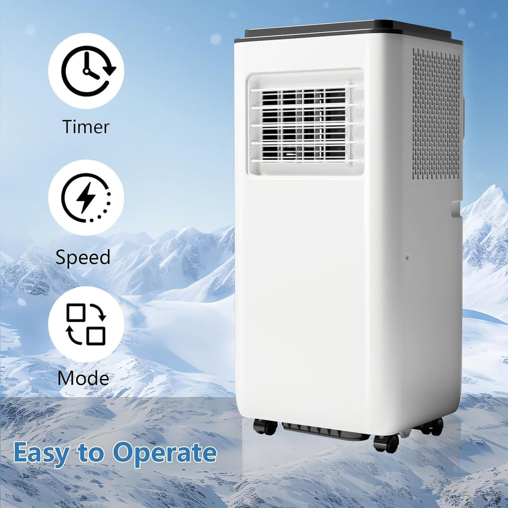 Portable Air Conditioners 8000 BTU, Energy Efficient AC Unit with Remote Control, 24H Timer, Quiet Operation for Bedroom, Office, Dorm Rooms up to 350 Sq. Ft, Black Top