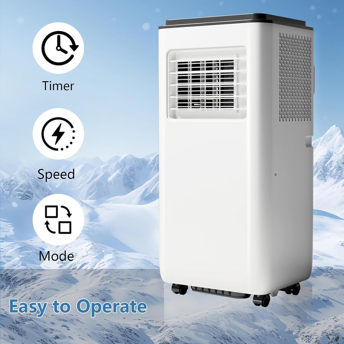 Portable Air Conditioners 8000 BTU, Energy Efficient AC Unit with Remote Control, 24H Timer, Quiet Operation for Bedroom, Office, Dorm Rooms up to 350 Sq. Ft, Black Top