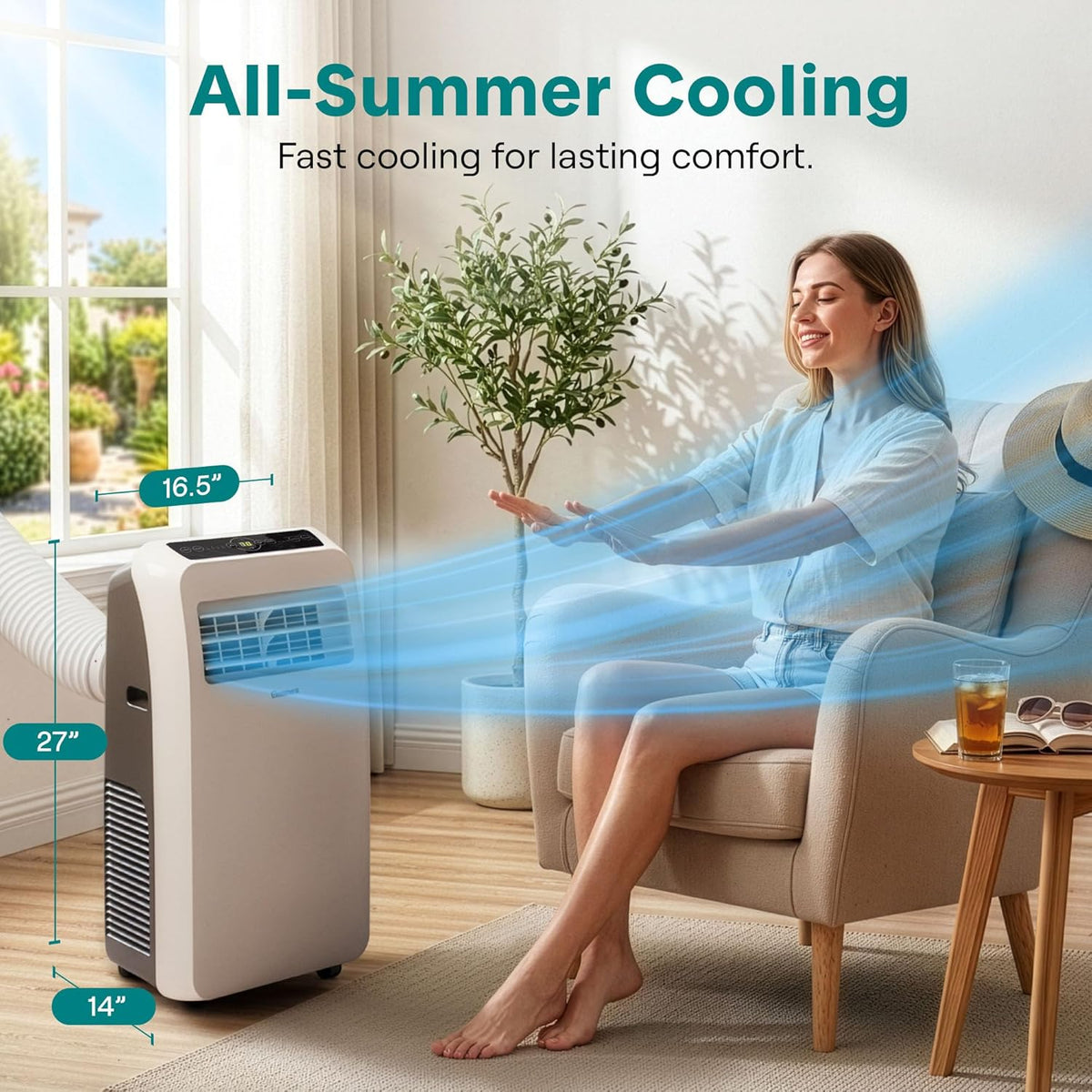 Small Air Conditioner Portable 12,000 BTU with Built-In Dehumidifier - Portable AC Unit for Rooms up to 550 Sq Ft - Remote Control, Window Mount Exhaust Kit