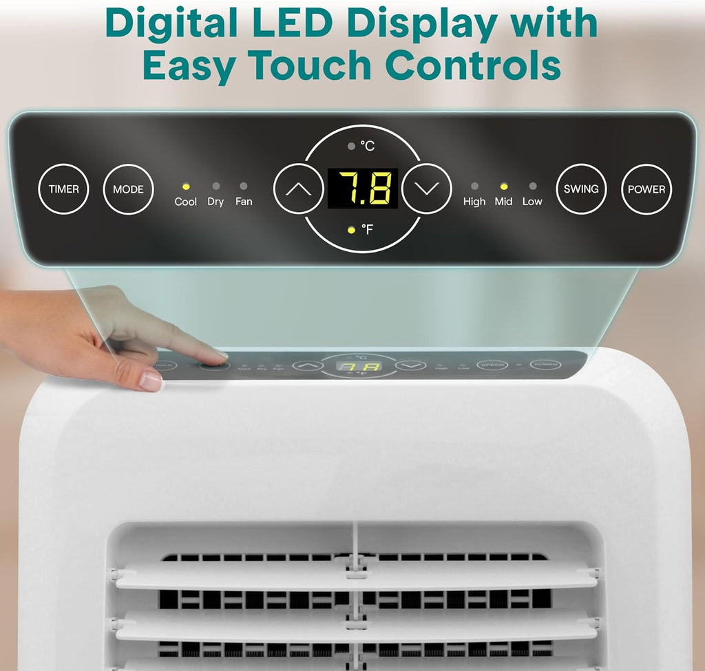 Small Air Conditioner Portable 12,000 BTU with Built-In Dehumidifier - Portable AC Unit for Rooms up to 550 Sq Ft - Remote Control, Window Mount Exhaust Kit