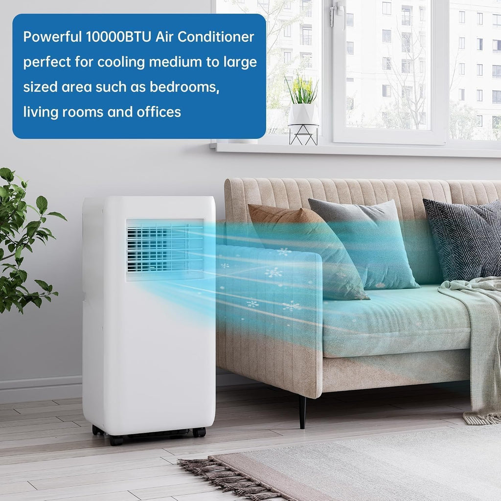 Air-Conditioner-Portable 10,000 Btu,White 3 in 1 AC with Fan/Dehumidifier/Cools up to 450 Sq.Ft.,24H Timer,Remote Control,For Single Rooms