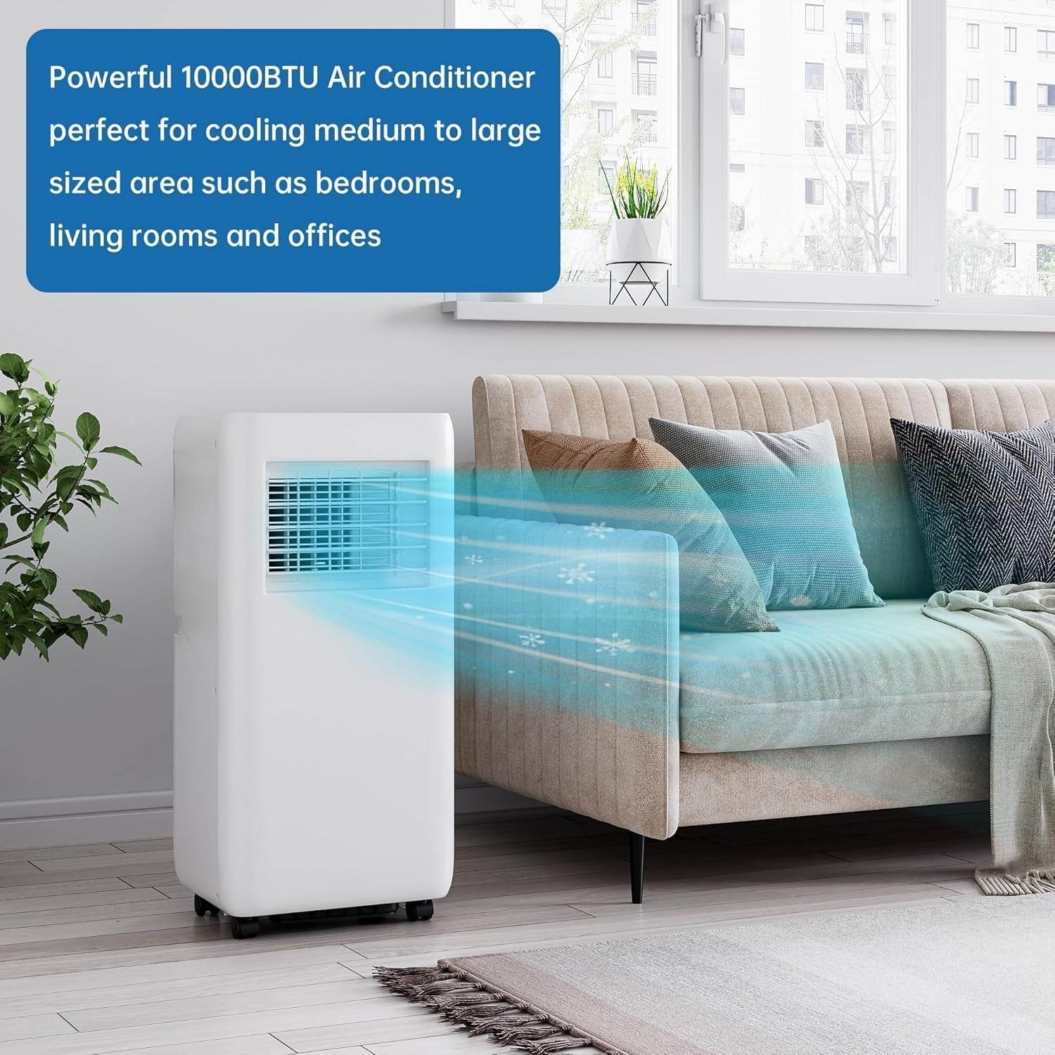 Air-Conditioner-Portable 10,000 Btu,White 3 in 1 AC with Fan/Dehumidifier/Cools up to 450 Sq.Ft.,24H Timer,Remote Control,For Single Rooms
