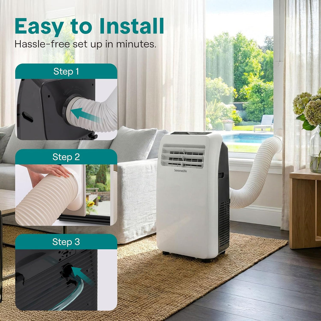Small Air Conditioner Portable 12,000 BTU with Built-In Dehumidifier - Portable AC Unit for Rooms up to 550 Sq Ft - Remote Control, Window Mount Exhaust Kit