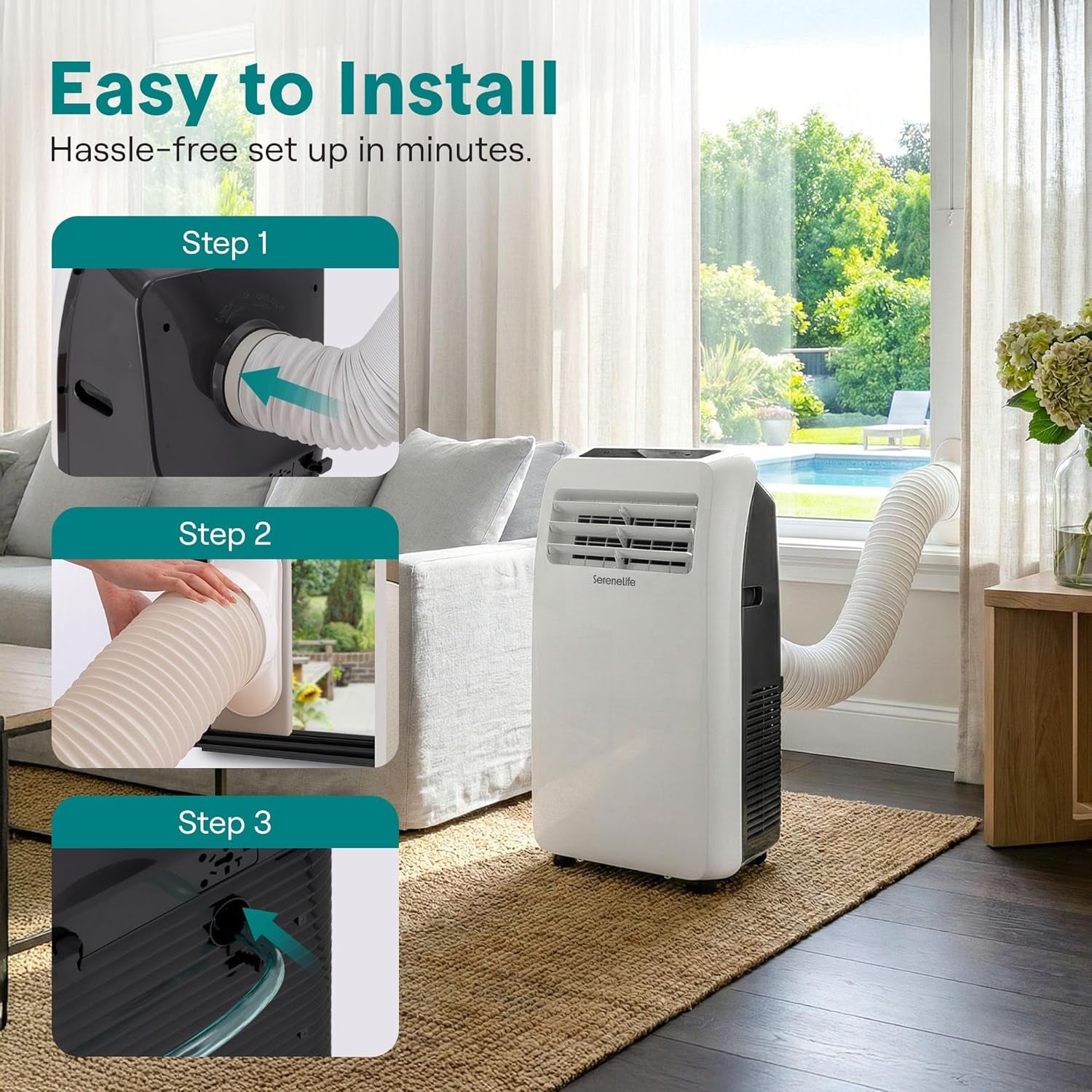 Small Air Conditioner Portable 12,000 BTU with Built-In Dehumidifier - Portable AC Unit for Rooms up to 550 Sq Ft - Remote Control, Window Mount Exhaust Kit