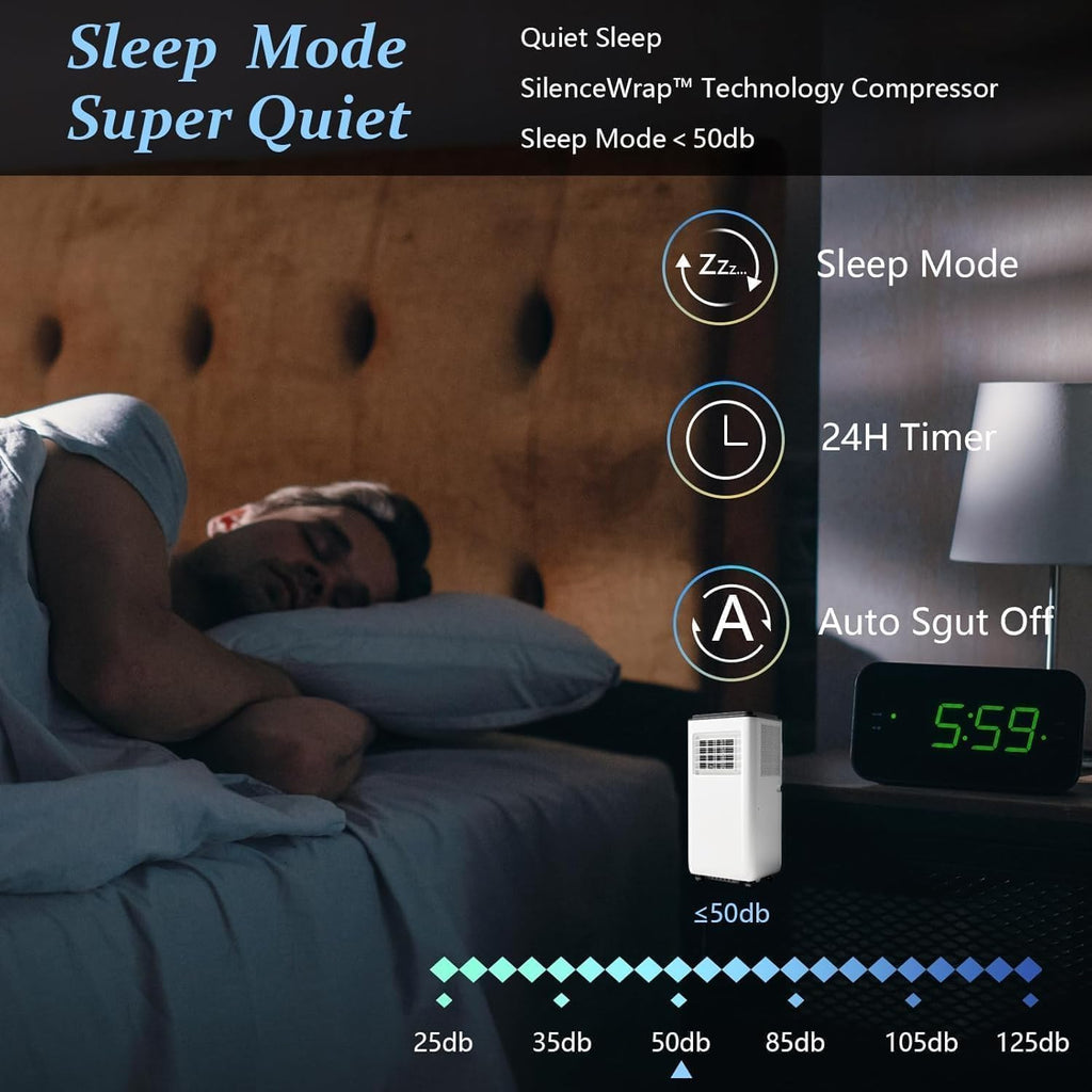 Portable Air Conditioners 8000 BTU, Energy Efficient AC Unit with Remote Control, 24H Timer, Quiet Operation for Bedroom, Office, Dorm Rooms up to 350 Sq. Ft, Black Top