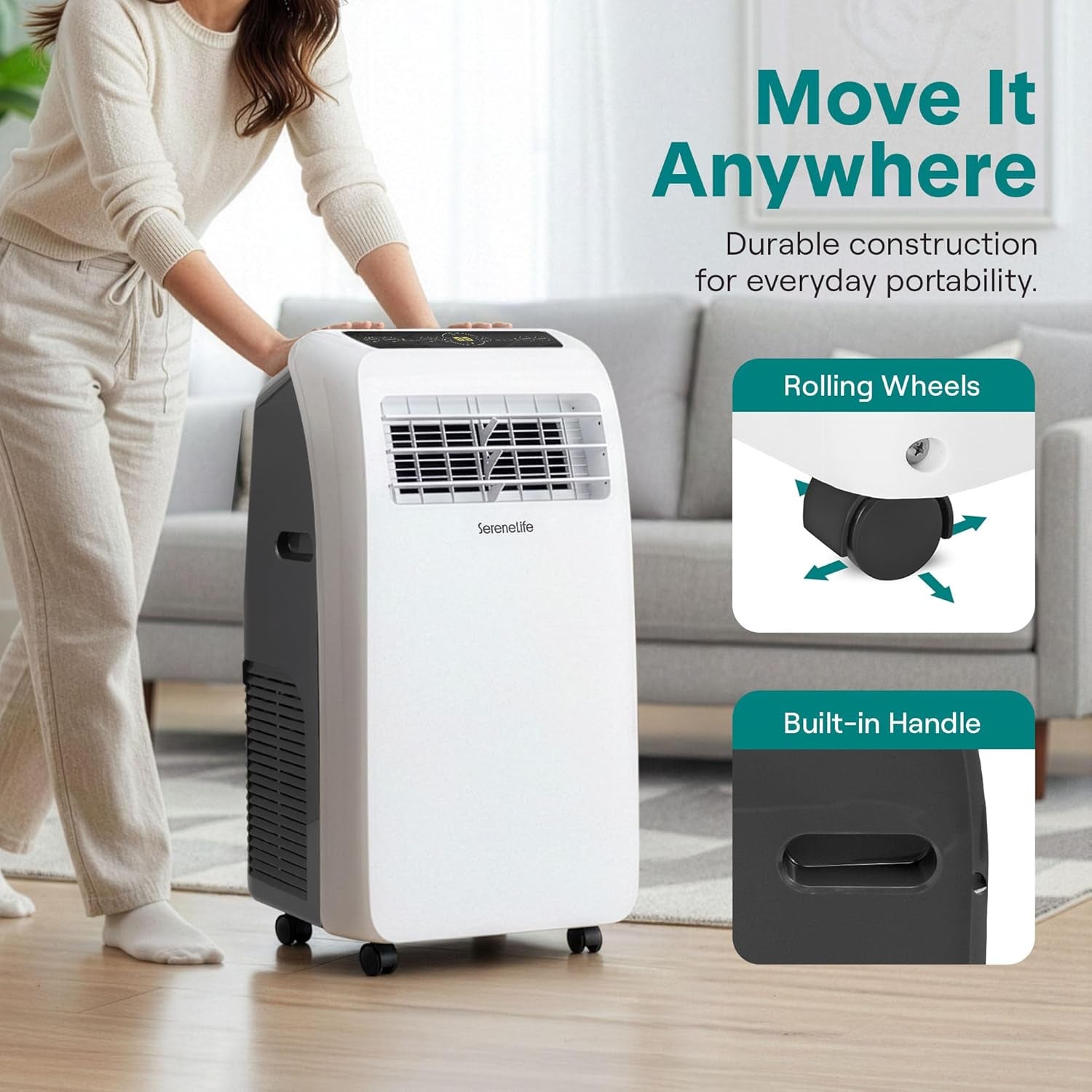Small Air Conditioner Portable 12,000 BTU with Built-In Dehumidifier - Portable AC Unit for Rooms up to 550 Sq Ft - Remote Control, Window Mount Exhaust Kit