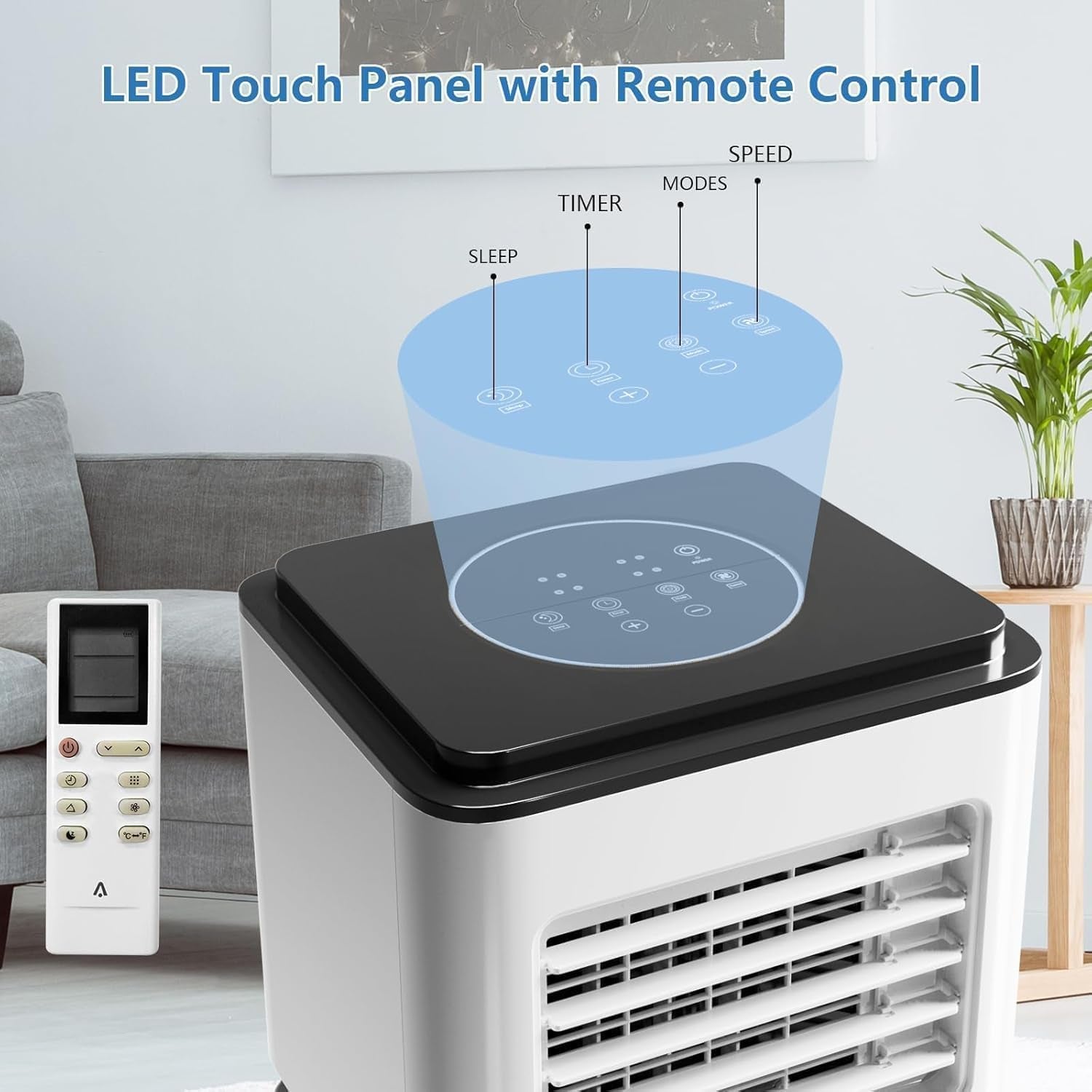 Portable Air Conditioners 8000 BTU, Energy Efficient AC Unit with Remote Control, 24H Timer, Quiet Operation for Bedroom, Office, Dorm Rooms up to 350 Sq. Ft, Black Top