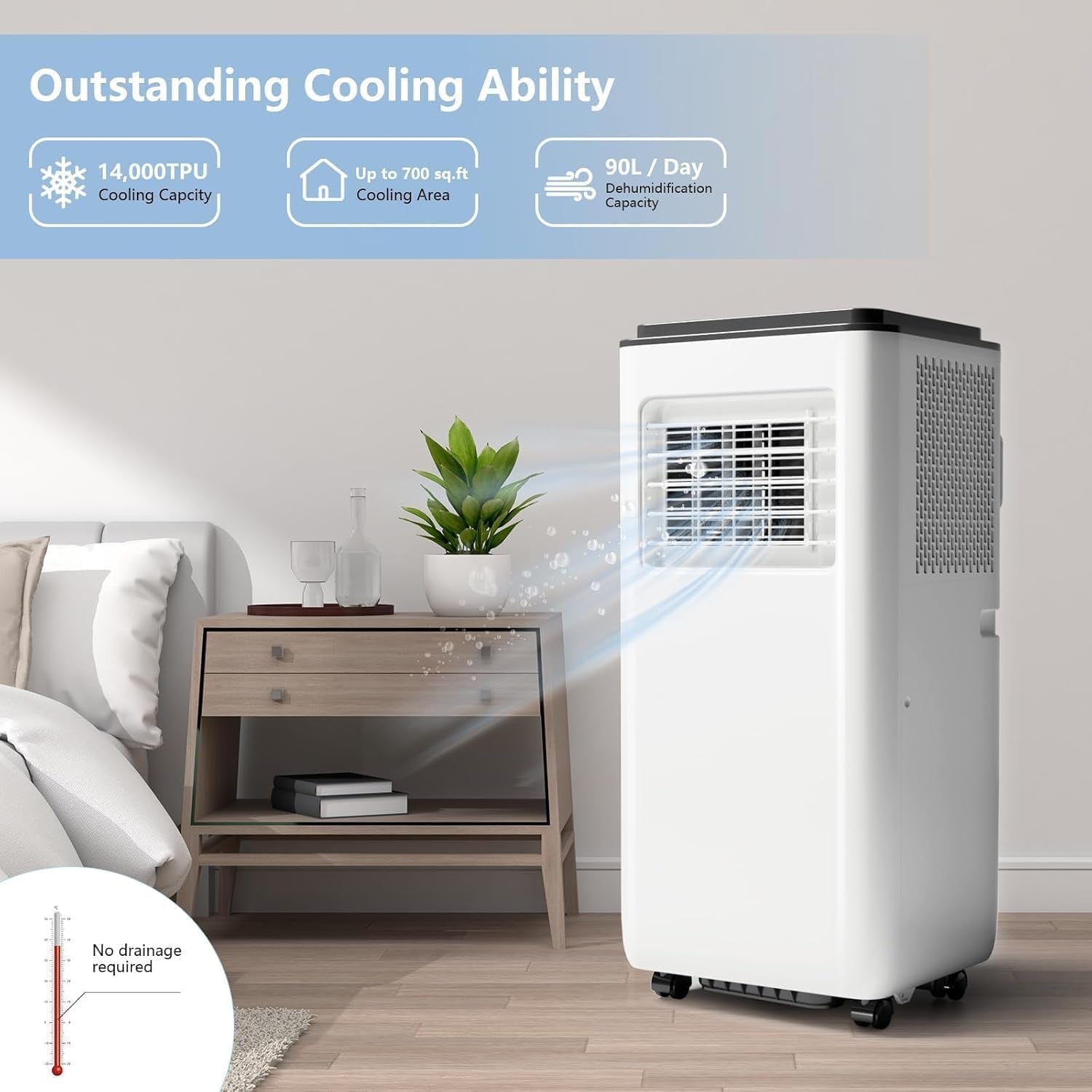 Portable Air Conditioners 8000 BTU, Energy Efficient AC Unit with Remote Control, 24H Timer, Quiet Operation for Bedroom, Office, Dorm Rooms up to 350 Sq. Ft, Black Top